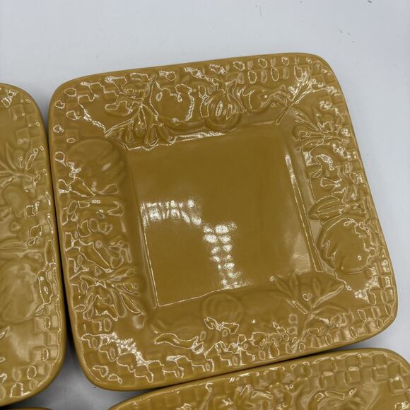Signature Housewares Stoneware Salad Plates Set 4 Square Embossed 6"‎ Wheat Gold - Picture 8 of 13